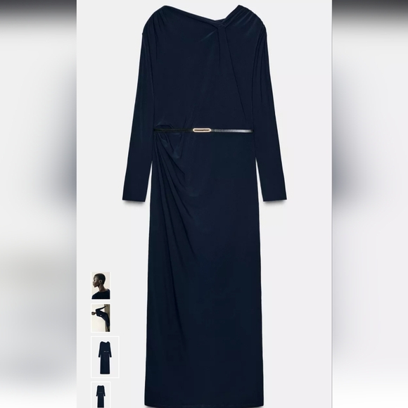 Zara Midnight Blue Belted Midi Dress - Picture 7 of 11